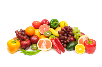 fresh fruits and vegetables isolated on a white background